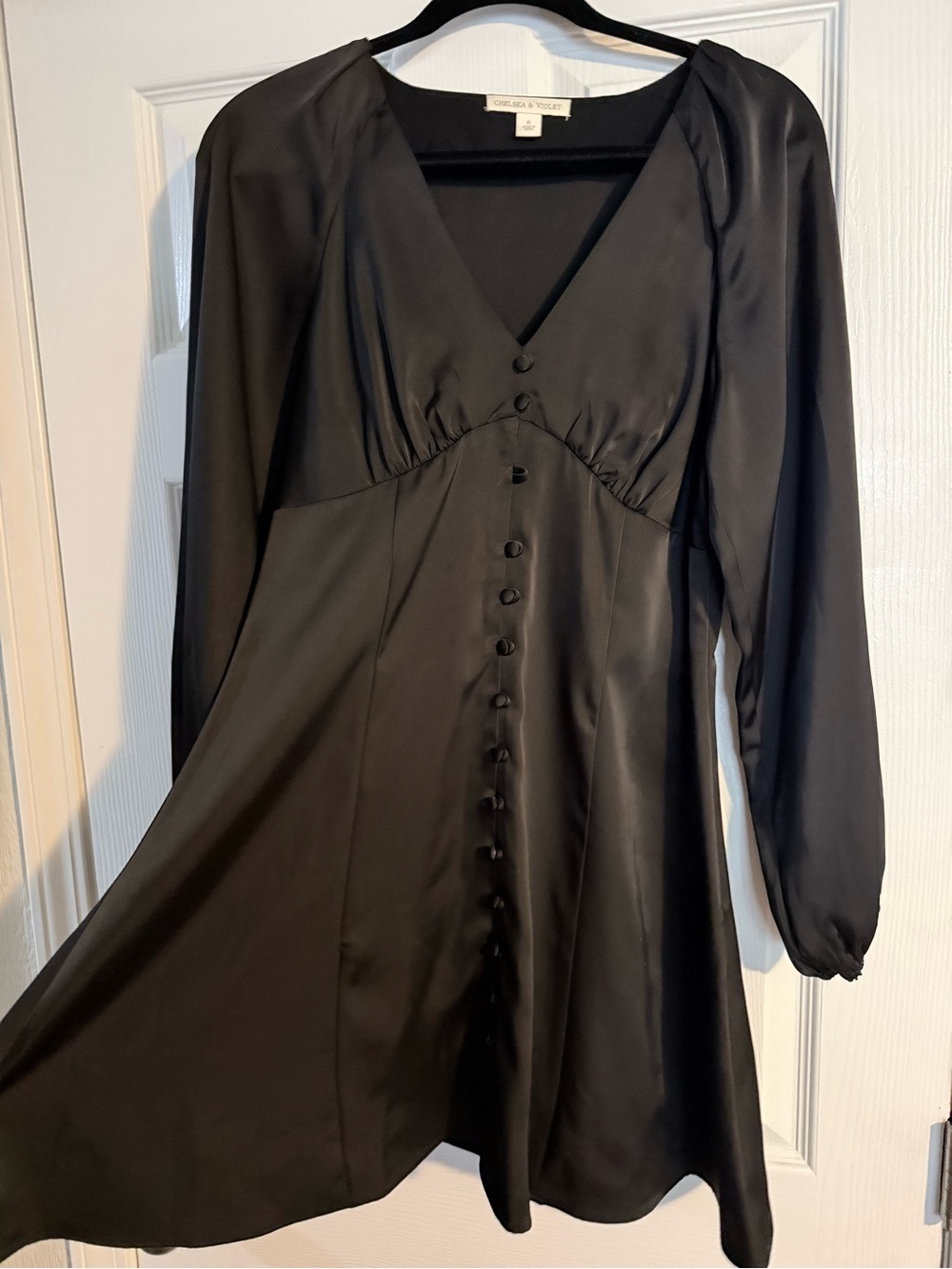 Chelsea & Violet Black Satin Long-Sleeve Button Dress